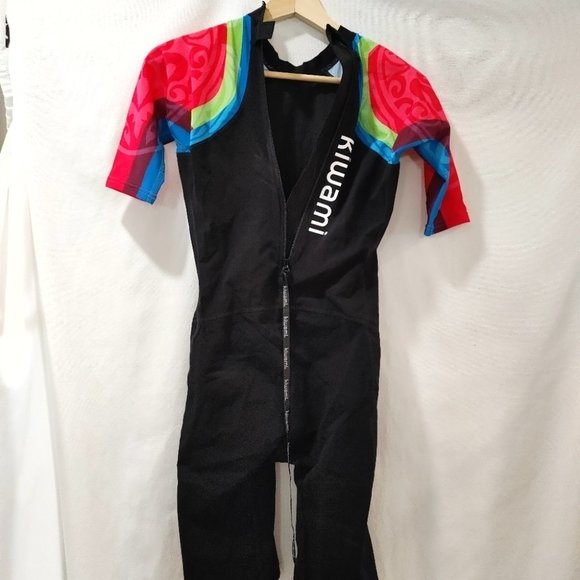 Kiwami Triathlon AQUARUSH SLEEVED SWIMSKIN Black Pink Rainbow Swimming Suit M - Picture 3 of 11